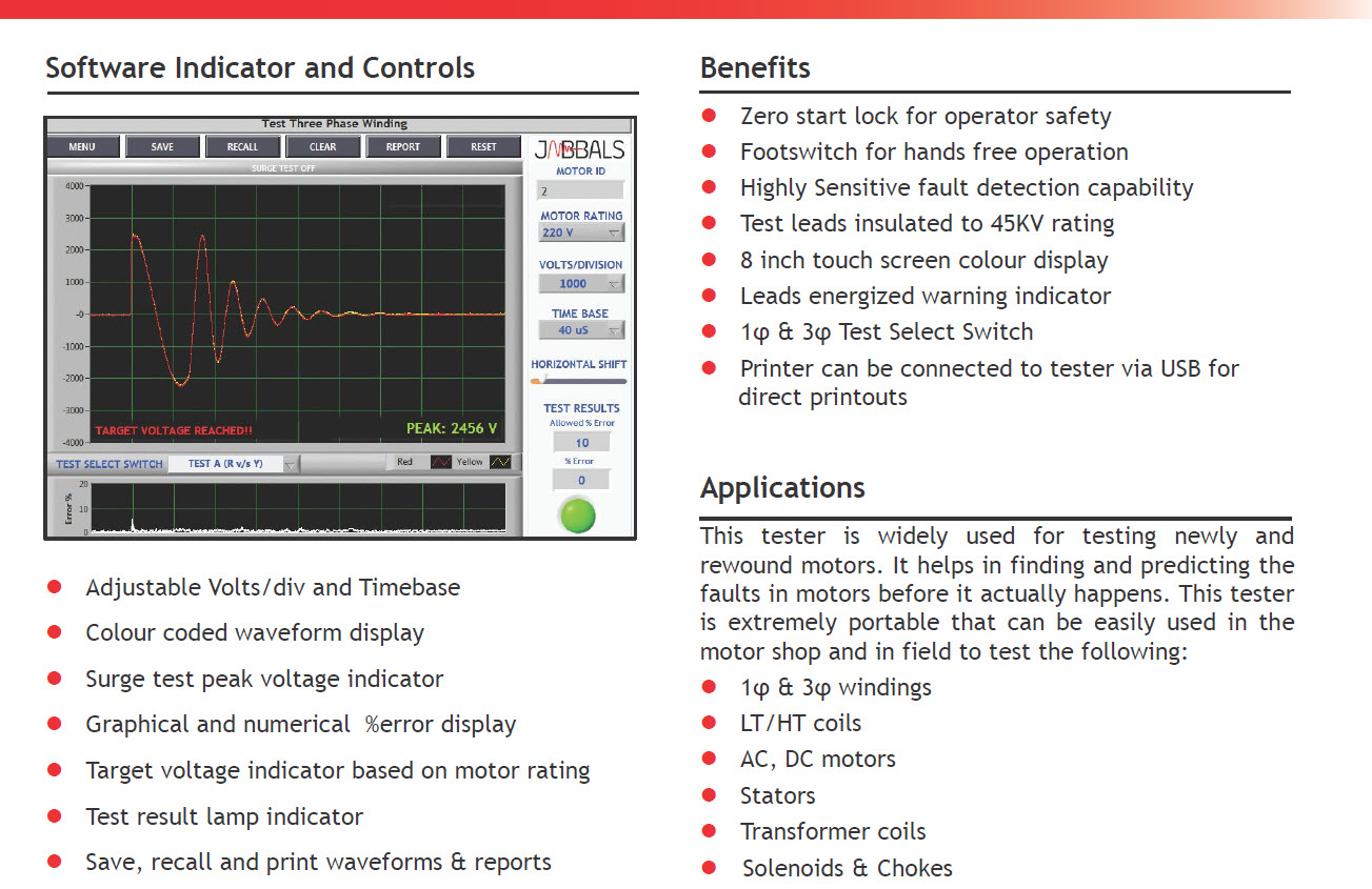 Surge Tester Software หน้าจอกราฟทดสอบขดลวด 3 เฟส คุณสมบัติและการใช้งาน Surge Tester หน้าจอซอฟต์แวร์แสดงกราฟคลื่น 3 เฟส และรายการ Benefits + Applications | MTP-Thai