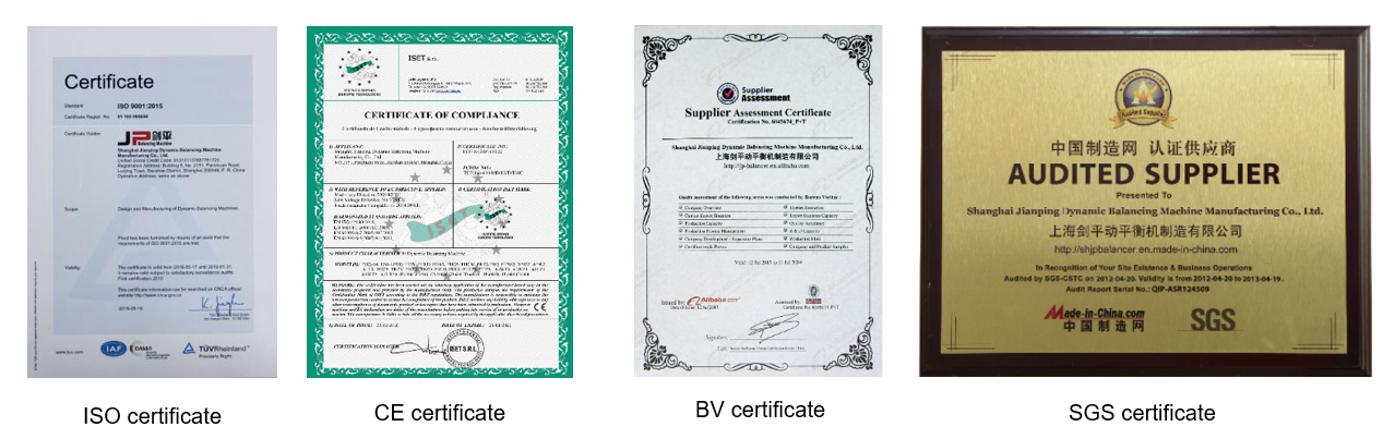 เครื่องบาลานซ์ JP ที่ MTP-Thai จำหน่าย ผ่านการรับรองมาตรฐาน ISO 9001, CE, BV และ SGS ใบรับรองมาตรฐาน ISO CE BV SGS เครื่องบาลานซ์ JP