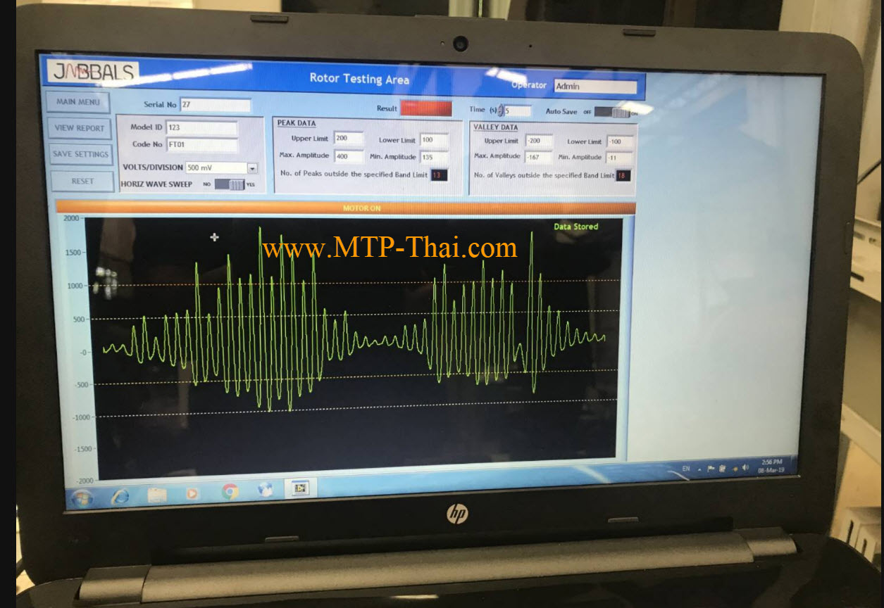 ซอฟต์แวร์วิเคราะห์ผล Rotor Bar Crack Tester หน้าจอซอฟต์แวร์ JaBBALS แสดงผลทดสอบโรเตอร์บาร์ของ MTP-Thai