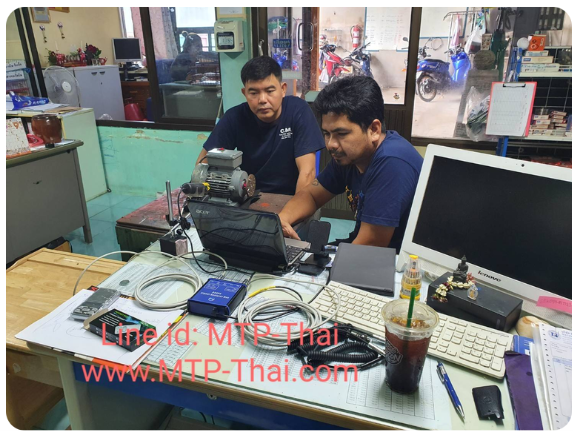 เทรนนิ่งการใช้งานเครื่องวัดความสั่นสะเทือนเครื่อง A4404 SAB MTP-Thai ทีม MTP-Thai สอนลูกค้าทดลองใช้งานเครื่องวัดความสั่นสะเทือนกับมอเตอร์ทดสอบหลังจบการอบรม