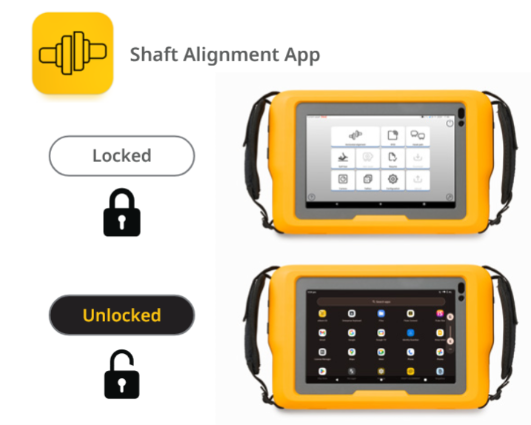 โหมดแอป RotAlign Core แบบ Locked และ Unlocked RotAlign Core Shaft Alignment App สองโหมด Locked และ Unlocked บน Tablet