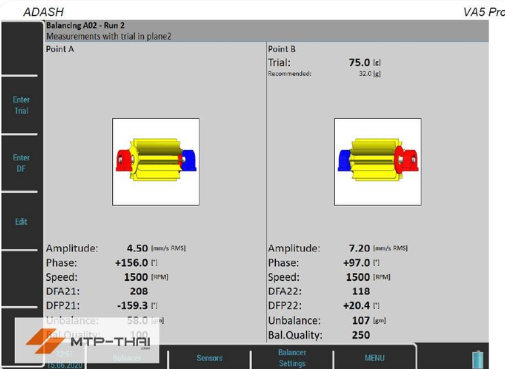 ADASH A4900 Vibrio วัดความสั่นสะเทือนมอเตอร์ ABB หน้างานจริง วัดความสั่นสะเทือนมอเตอร์ ABB ด้วย ADASH A4900 Vibrio หน้างานจริง แสดงผลแถบสี ISO บนหน้าจอ | MTP-Thai