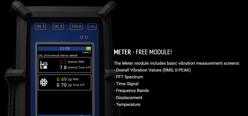 ADASH VA3 Pro โมดูล Meter หน้าจอโมดูล Meter บนเครื่อง ADASH VA3 Pro วัดค่าความสั่นสะเทือนโดยรวมและอุณหภูมิ