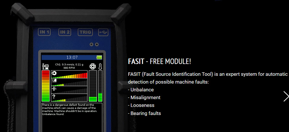 ADASH VA3 Pro โมดูล FASIT หน้าจอโมดูล FASIT บนเครื่อง ADASH VA3 Pro ตรวจจับความผิดปกติเครื่องจักรอัตโนมัติ