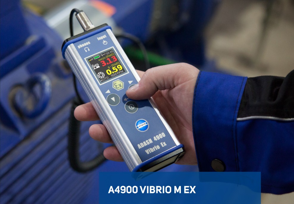 เครื่องวัดความสั่นสะเทือนกันระเบิด ADASH A4900 Vibrio M Ex เครื่องวัดความสั่นสะเทือนกันระเบิด ADASH A4900 Vibrio M Ex หน้าจอแสดงค่าความสั่นและรอบเครื่องจักร