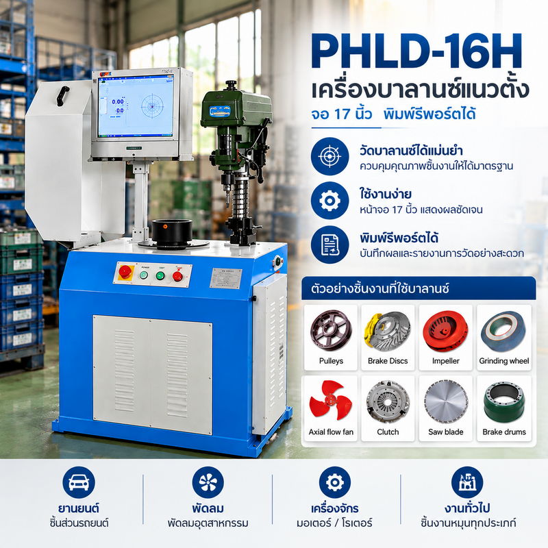 เครื่องบาลานซ์แนวตั้ง PHLD-16H | MTP-Thai เครื่องบาลานซ์แนวตั้ง PHLD-16H รองรับชิ้นงานไม่เกิน 16 กก.